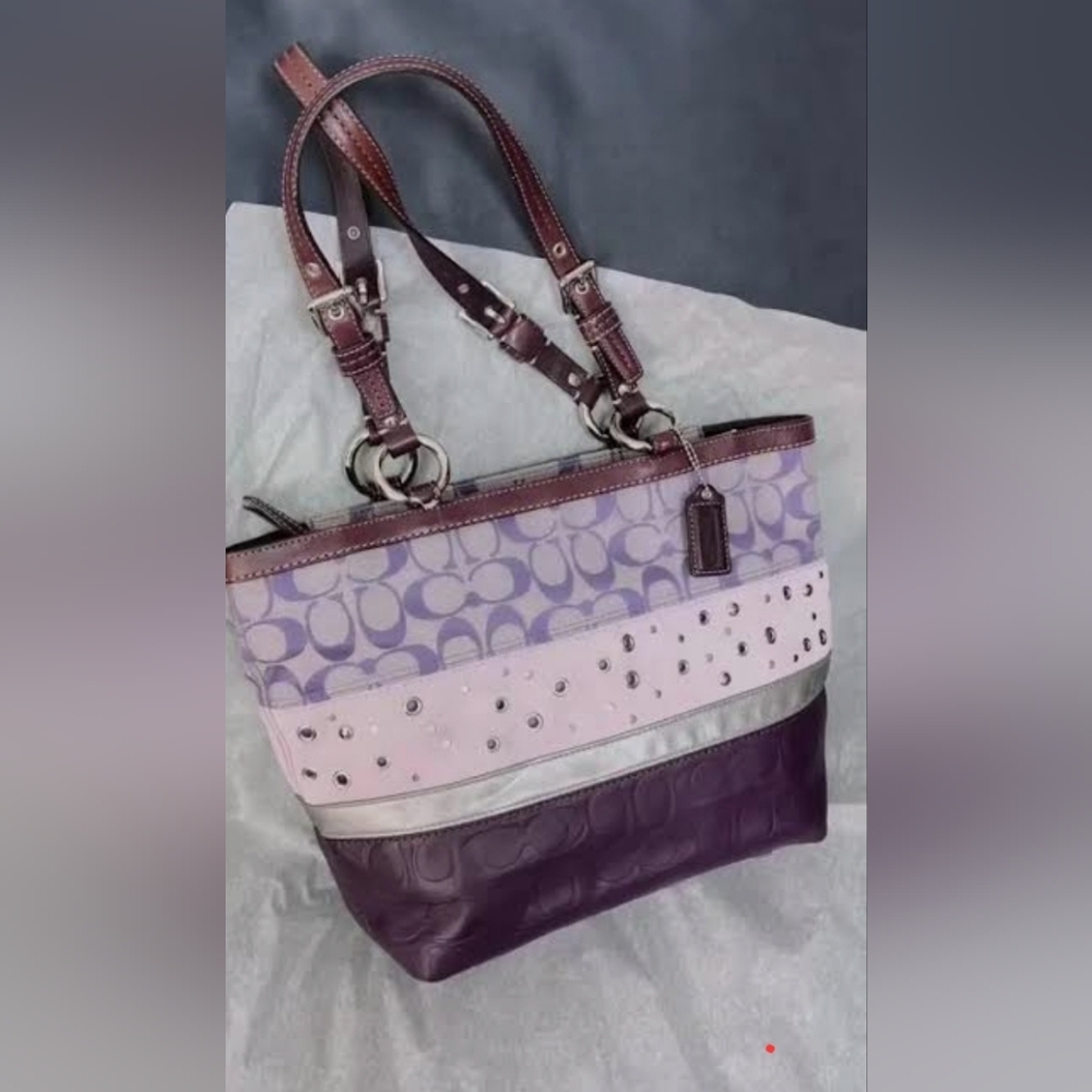 Coach Designer Y2k Signature Purple Patchwork Tote Pu… - Gem